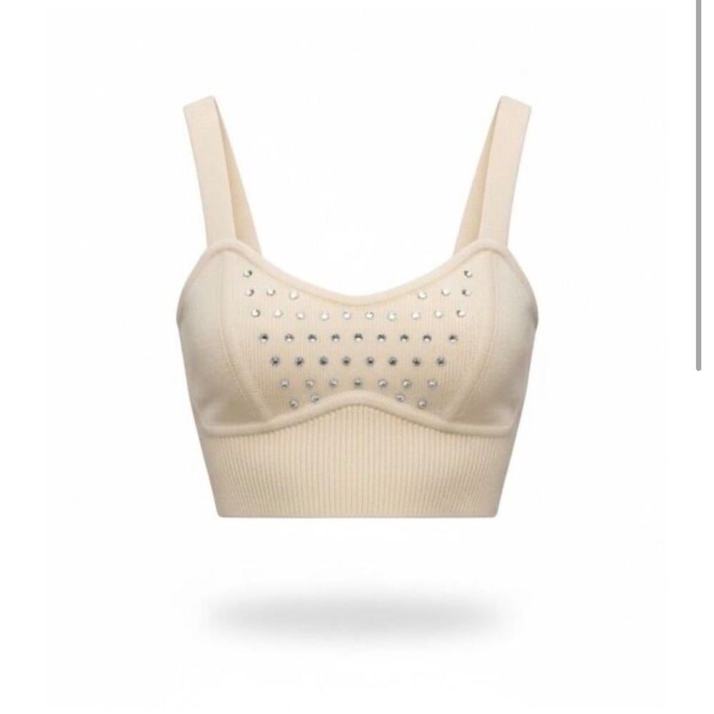 J14 Intermix‎ Wool Cashmere Rhinestone Knit Kelly Bralette Crop Top Cream S Crop